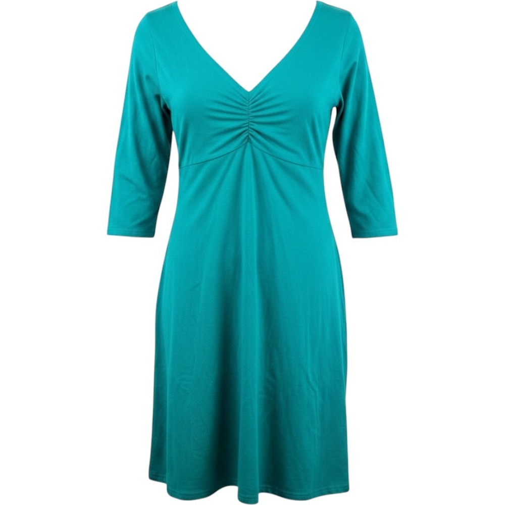 Global Girlfriend Better Than Basic Dress Size M Teal Organic Cotton Ruched